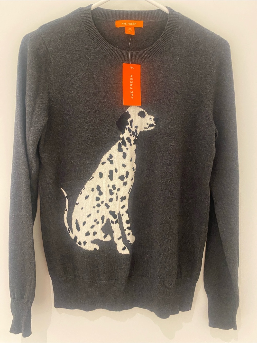 NWT Joe Fresh Cotton/Wool “Dalmatian” Dark Grey Crewneck Sweater. Size S